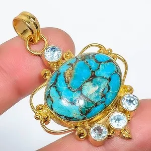 Authentic Celestial Skyward Talisman: Natural Blue Turquoise and Gold-Plated 925 Silver Pendant