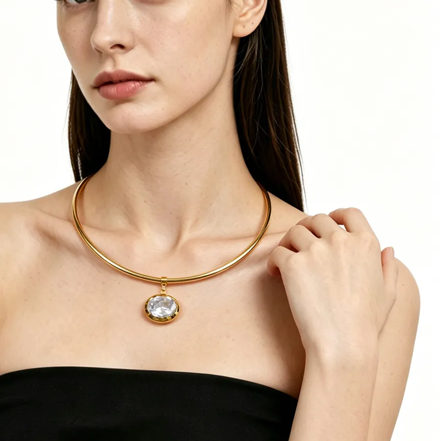 Enfashion Para Mujer Oval Crystal Pendant Collar 'S 18K Plated Gold High Street Jewelry P253622