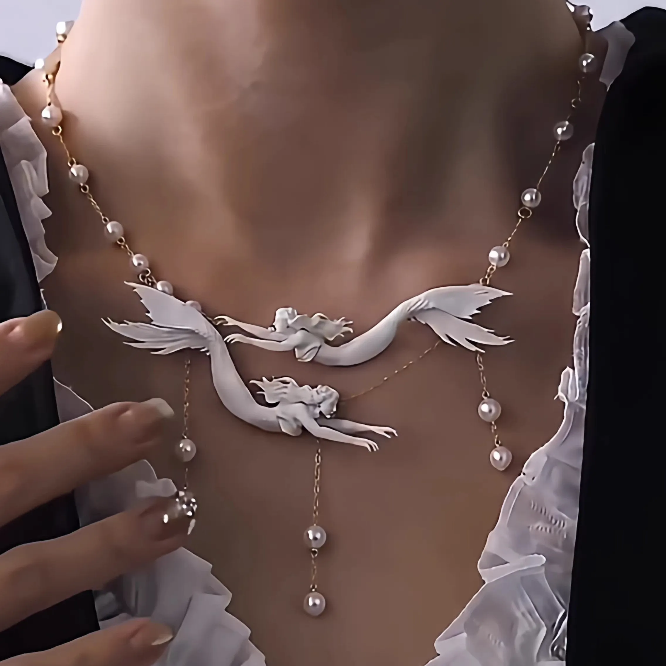 Authentic The Duality of the Deep: Twin Mermaid Baroque Pearl Talisman