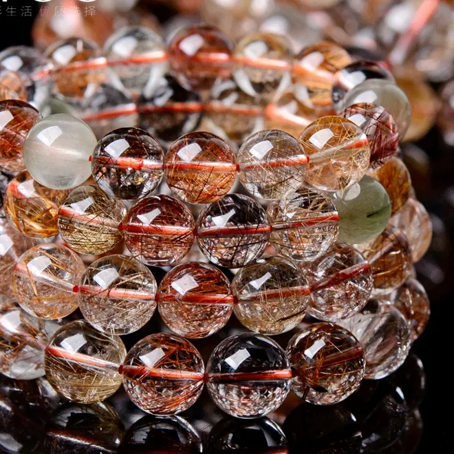 Authentic Natural Colorful Rutilated Quartz Crystal Bracelet Brazil Woman Man Wealthy Round Beads Jewelry Aaaaa