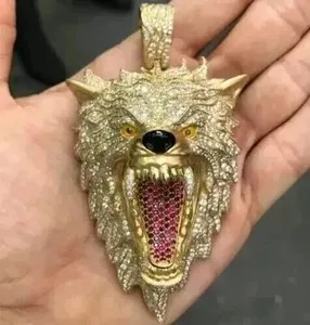 Authentic Lunar Guardian's Gaze: Moissanite Wolf Pendant