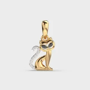 Authentic Midnight Mystic Cat Pendant – 925 Silver with 14K Gold‑Plated Pave Tail