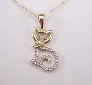 Authentic The Whispering Feline: 1 Ct Moissanite Curled Tail Cat Pendant in Radiant 14K Gold Plate