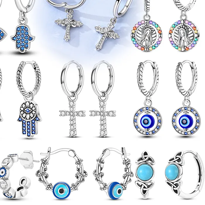 Authentic Sacred Whispers 925 Sterling Silver Holy Mother and Cross Sanctuary Hoops