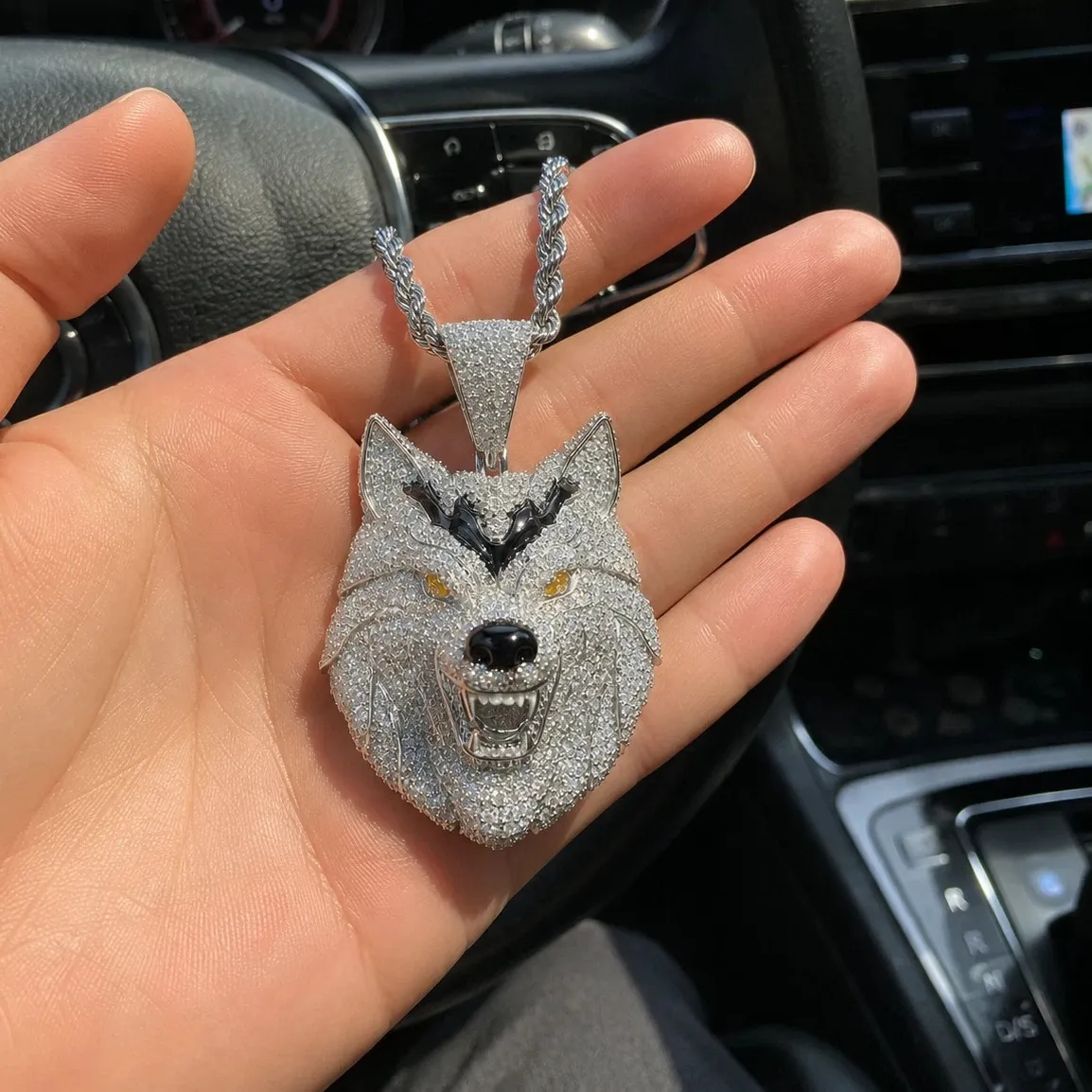 Authentic The Guardian Alpha Lab-Created Diamond Wolf Head Pendant in 14k White Gold Finish