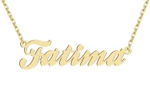 Authentic Dancing Wolf 18k Gold Plated Fatima Name Necklace Nameplate Neck