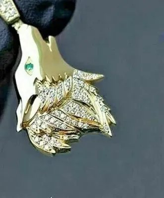Authentic The Alpha Guardian: 14K Gold-Plated Silver and Lab-Created Diamond Wolf Talisman