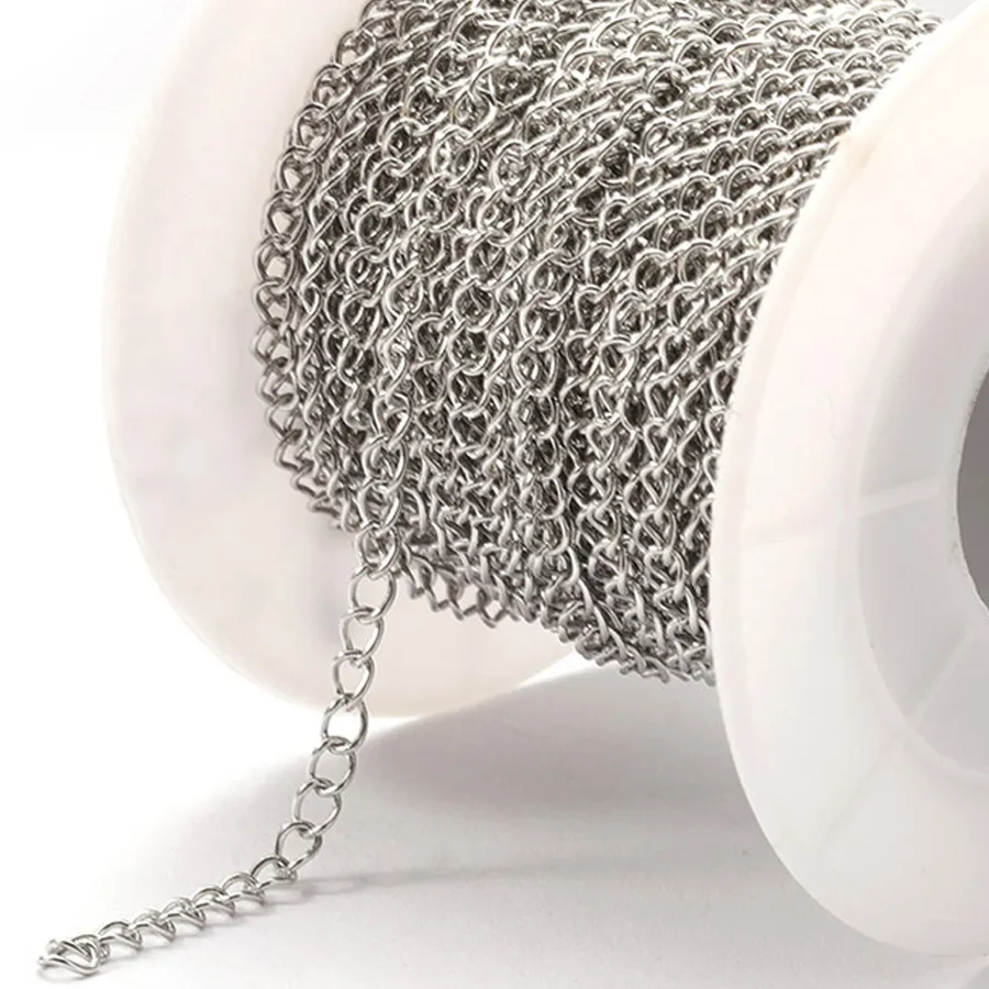 Authentic 2M Stainless Steel Extension Chain Bulk Spool, 2/3/4MM Gold Plated Link Wire Chain, DIY Handmade Necklace Bracelet Body Jewelry Making Supply, Multi Size Metal Chain Accessories for Custom Charms Pendants