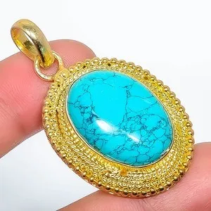 Authentic Celestial Harmony: Turquoise Gemstone Gold Plated Pendant