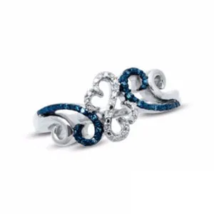 Authentic Twin Heartwave Bypass Ring: 14K White Gold & Diamond