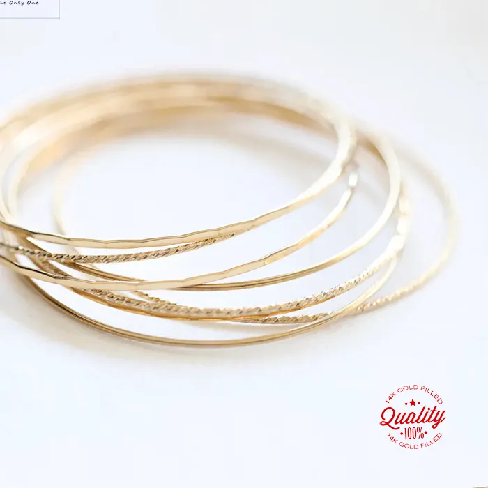 Authentic 14K Gold Filled Stacking Closed Bracelet Bangle Handmade Jewelry Boho Charms Bracelets Vintage Bridesmaid Women Jewelry