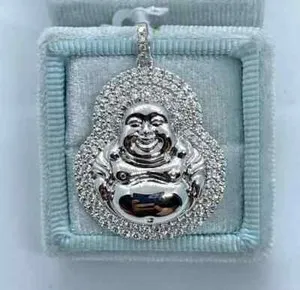 Authentic The Radiant Laughing Buddha: 2Ct Lab Created Diamond & 14K White Gold Plated Talisman
