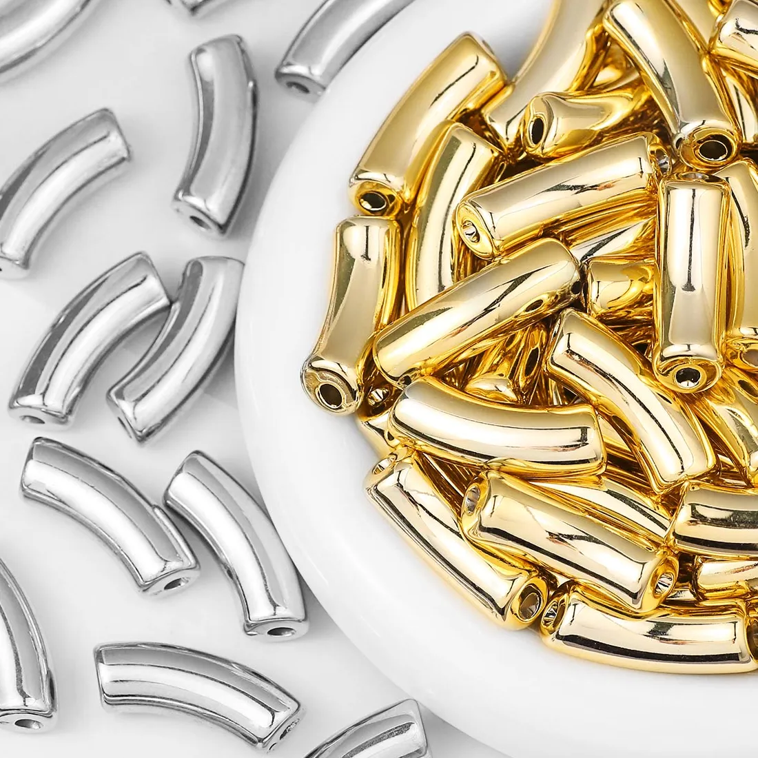 Authentic 5/10/20pcs Acrylic Gold Plated Curved Tube Drip Bead charms DIY Bracelet Necklace Needle Thread Jewelry Making Materials
