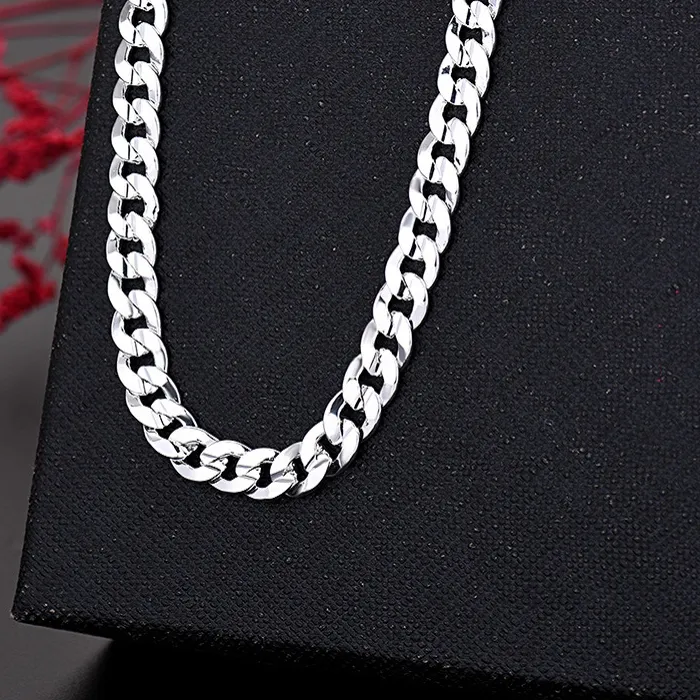 Authentic 925 Sterling Silver Classic 7Mm Cuban Chain Necklace Concave Sideways Jewelry