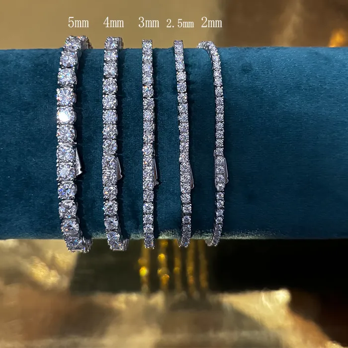 Authentic Luxury 2 2.5 3 4 5MM Full Moissanite Tennis Chain Couple Bracelets Plated Gold 925 Sterling Silver Jewelry GRA Certified