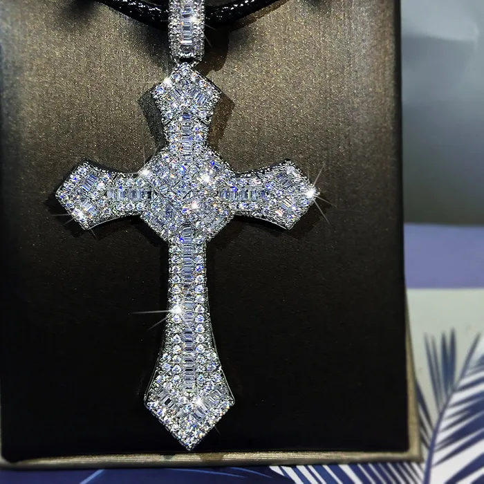 Authentic Real 18K White Gold Full Diamond Cross Pendant Women Natural Diamond Gemstone 18K Gold with Necklace Jewelry Pendant Charm Gift