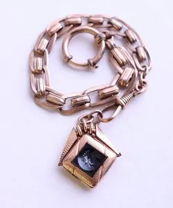 Authentic The Gilded Twilight: Art Nouveau Onyx Gemma Pendant and Watch Chain