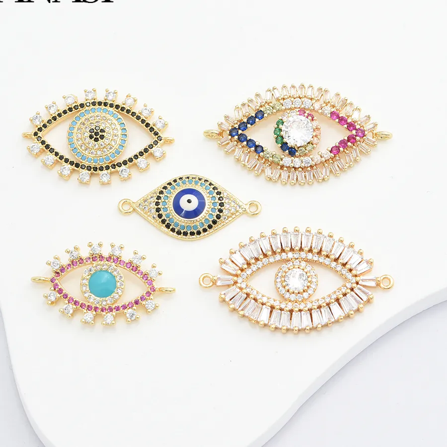 Authentic 1PCS Multi Style Magic Eye Gold Plated With Colored Zircon Charms Pendant Connectors For Jewelry Making DIY Handmade Bracelet