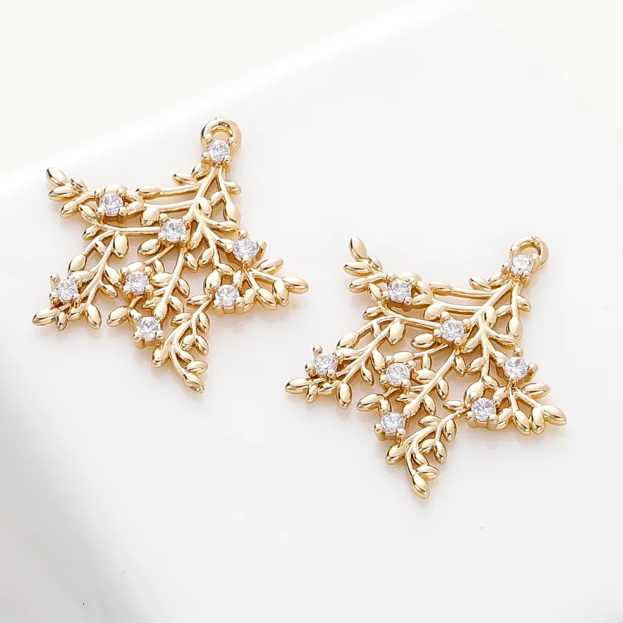 Authentic 18K Gold Plated Brass Metal With Zircon Five-pointed Star Charms Branch Pendants For Necklace Earrings Jewelry Making