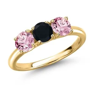Authentic Eternal Eclipse: 18K Gold-Plated Onyx & Pink Lab Diamond Engagement Ring