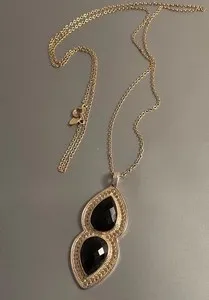 Authentic The Obsidian Gates: Anna Beck 18k Gold and Black Onyx Double Drop Talisman