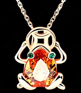 Authentic Beautiful Lucky Money Frog Toad with Coin Pendant Necklace 18K Gold Plated
