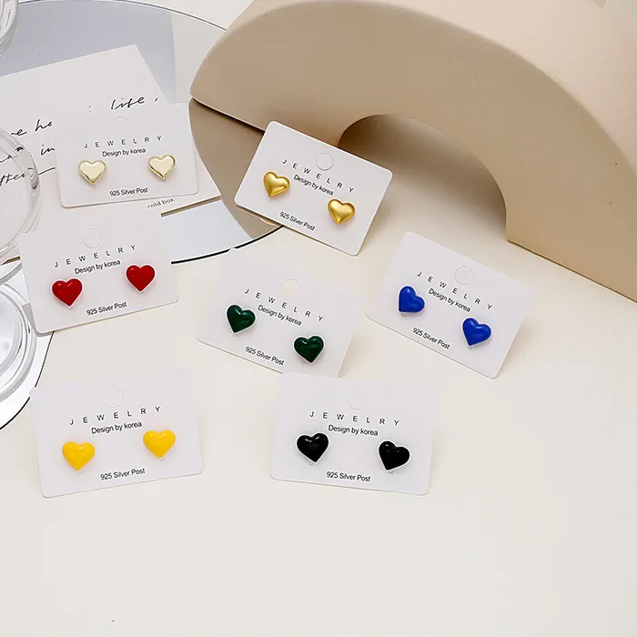 Authentic Trendy Simple Cute Mini Heart Earrings For Women Girls Sweet Small Geometric Shaped Stud Ear Jewelry Birthday Gifts
