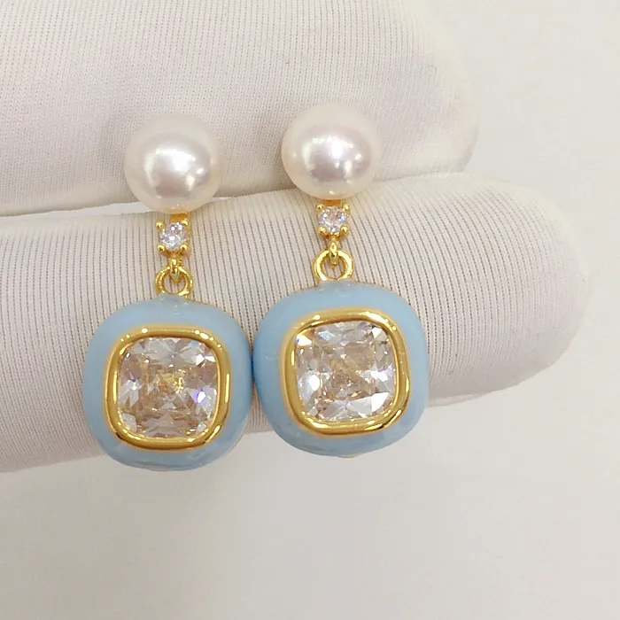 Authentic Celestial Tide Pearl and Azure Zircon Talisman Earrings