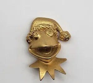 Authentic Whimsical Yuletide Enchantment The Golden Kermit Santa Brooch Of Joyful Abundance