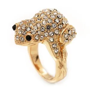 Authentic Diamante 'Frog' Ring In Gold Plated Metal