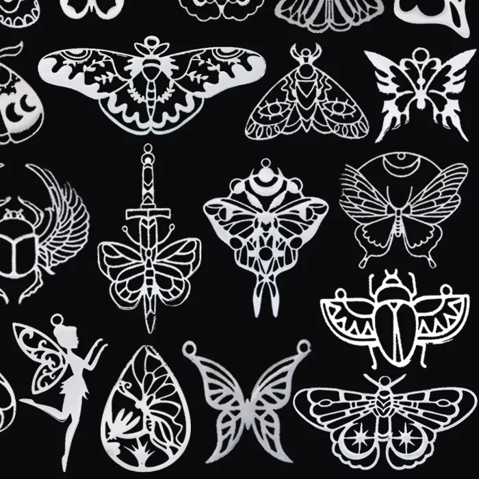 Authentic Trio of the Ethereal Canopy: Stainless Steel Beetle & Butterfly Wing Charms