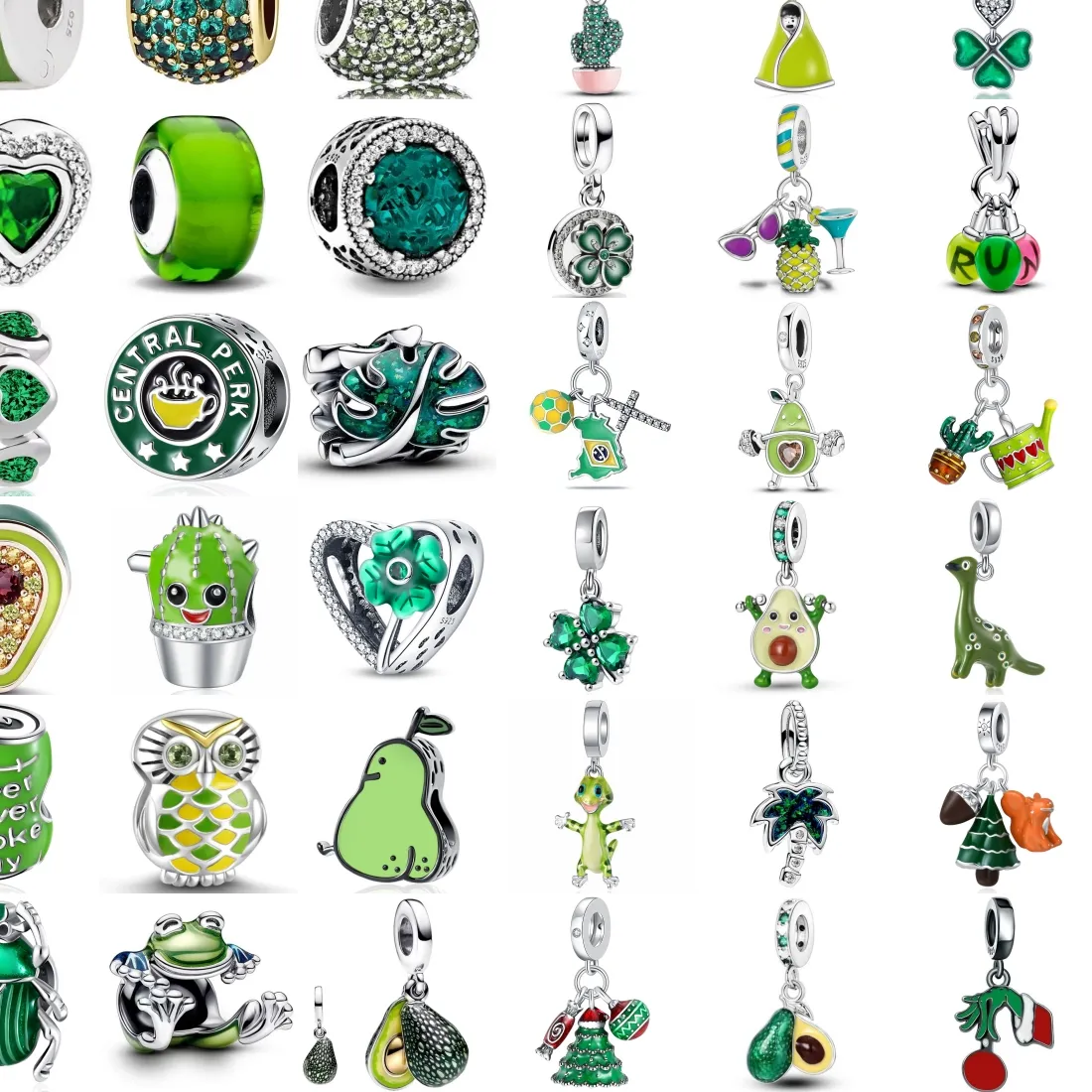 Authentic Silver Plating Green Series Avocado Beetle Cactus Beads Fit For Original Bracelets Diy Jewelry Accessories