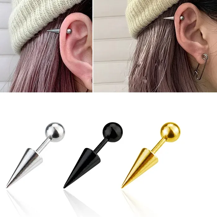 Authentic Punk Gothic Round Ball Spike Cone Tip Screw Back Pierced Stud Earring Jewelry Geometric