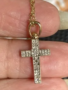 Authentic Sacred Illumination: 925 Sterling Moissanite Cross Pendant in Golden Radiance