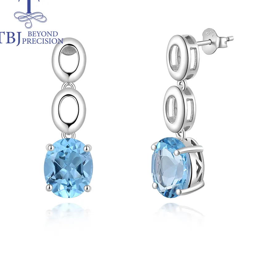 Authentic November Birthstone Natural Sky Topaz Earrings 925 Sterling Silver Fine Jewelry For Ladies And Girls