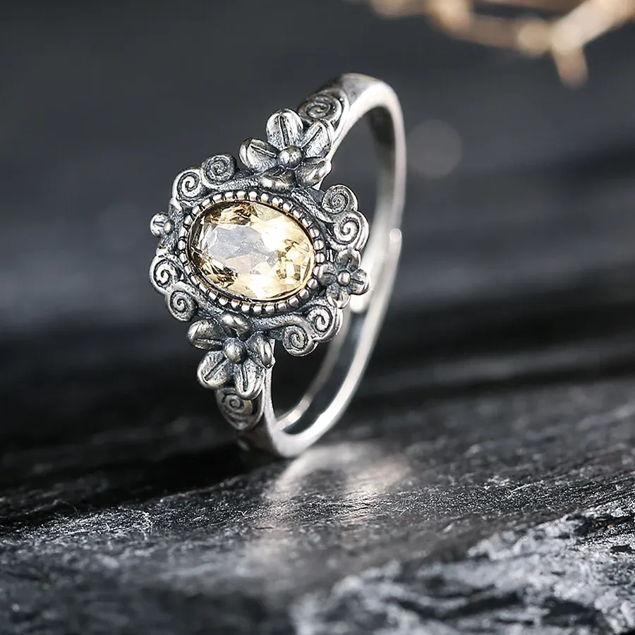 Authentic The Golden Blossom of Abundance S925 Sterling Silver Citrine Ring