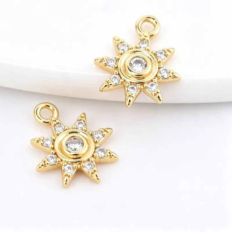 Authentic Sunlit Radiance: 14K Gold Plated Zircon Sun Charms for Prosperity and Enlightenment