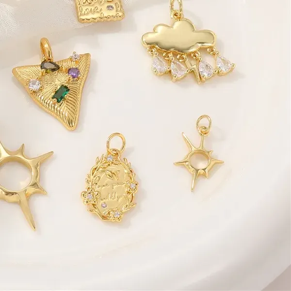 Authentic 14K Gold Plated Zircon Cloud/Sun Charms For Women Pendant Jewelry Making Supplies DIY Necklace Bracelet Accessories