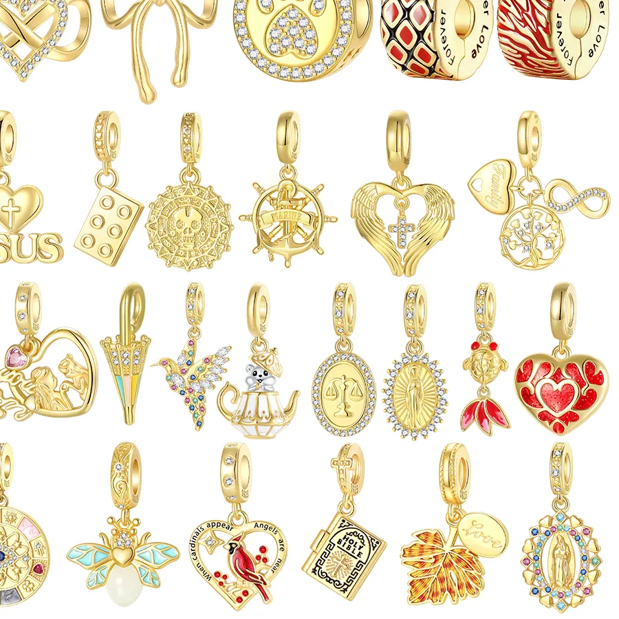 Authentic Gold Series Charms Bead Original 925 Sterling Silver Inlaid Zirconium Sun Leopard Pendants Fit Bracelet Jewelry Diy Marking