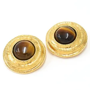 Authentic The Gilded Vision: Vintage Chanel Tiger Eye Talismanic Clip-On Earrings