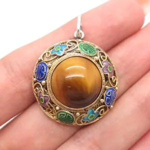 Authentic Mystic Gold‑Plated Tiger’s Eye Amulet – 925 Silver Enamel Pendant