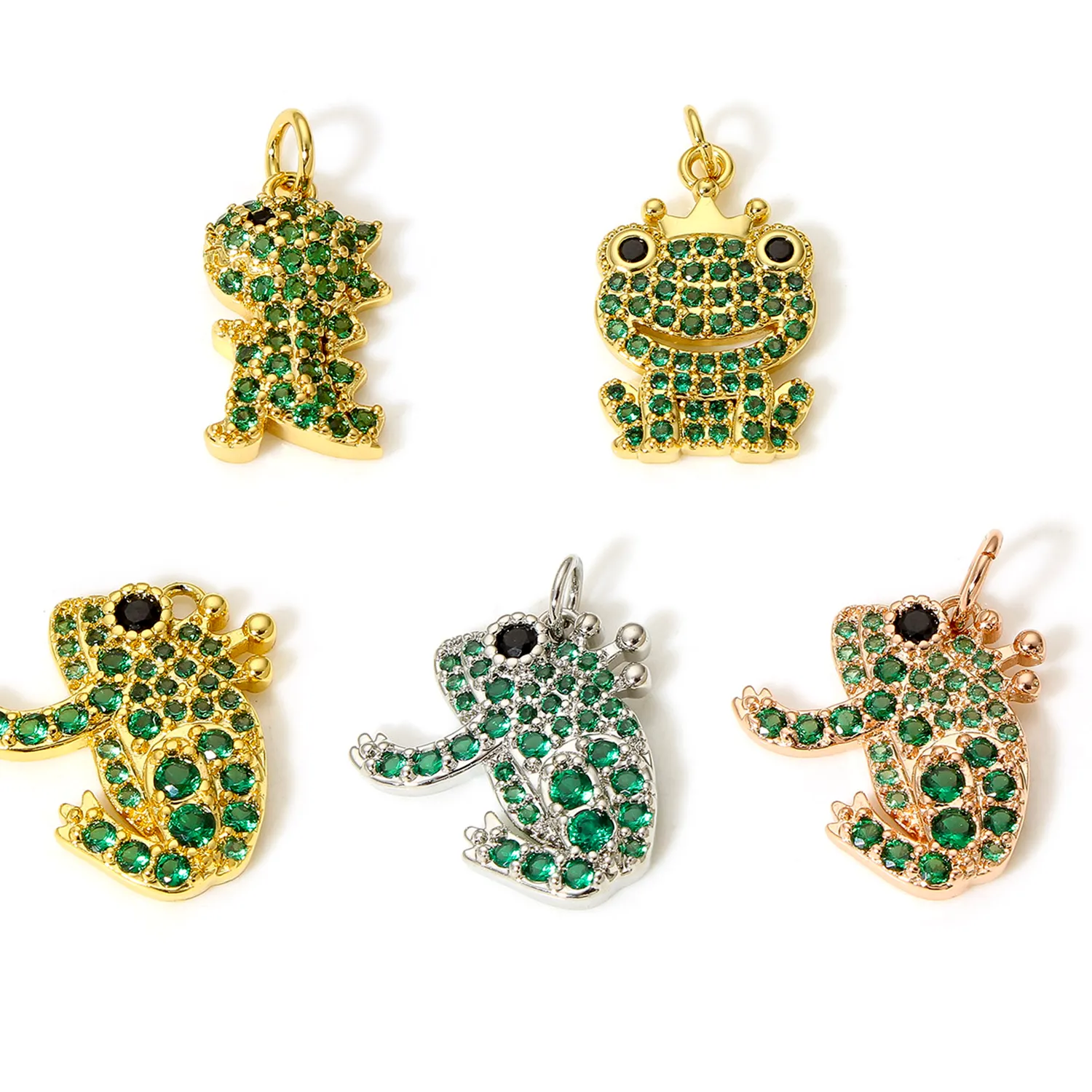 Authentic 1pc Copper Charms Gold Color Frog Animal Micro Pave Green Cubic Zirconia Pendant DIY Necklace Earrings Women Jewelry Findings