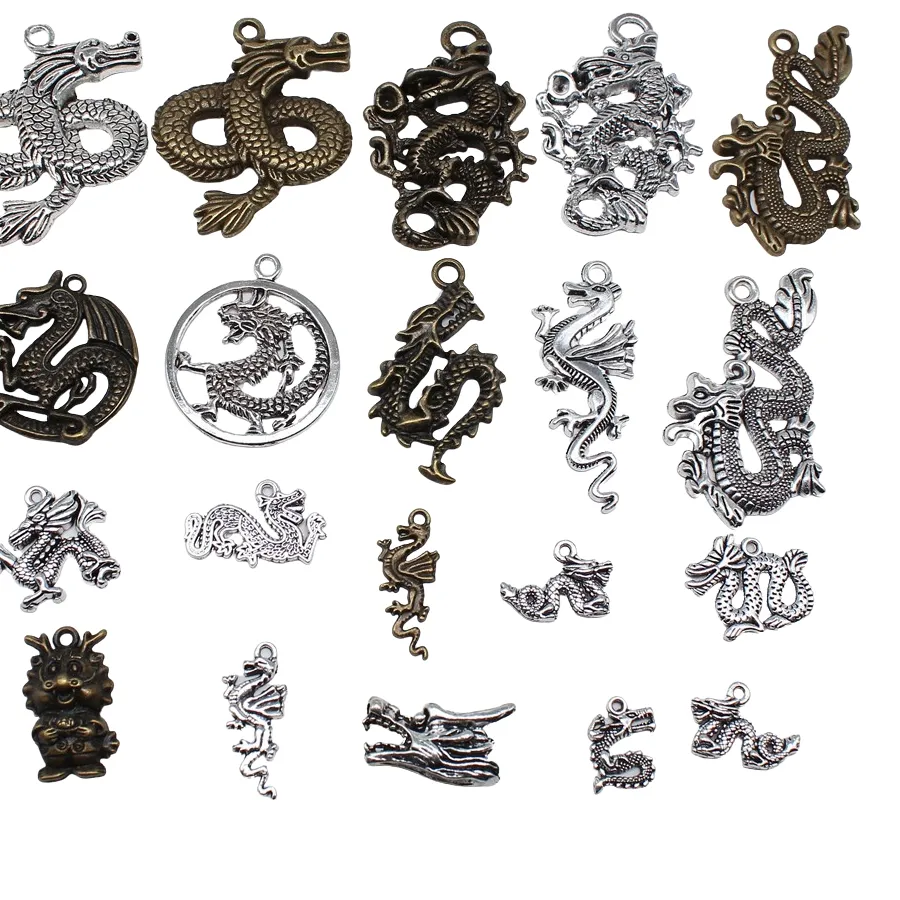 Authentic 10pcs Charms Dragon Tibetan Bronze Silver Color Pendants Antique Jewelry Making DIY Handmade Craft