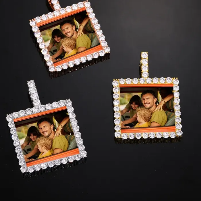 Authentic Customized Necklaces Circle Chain Picture Personalized Zircon Memory Pendant With Photo Square Design