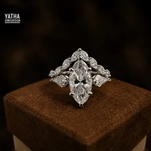Authentic The Eternal Union Solstice Band and Marquise Celestial Ring Set in 925 Sterling Silver
