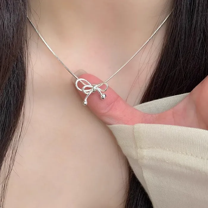 Authentic S925 Sterling Silver Butterfly Knot Necklace for Women Popular Style Luxury Pendant Temperament Clavicle Chain Fine Jewelry