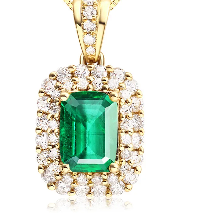 Authentic 18k Yellow Gold Wedding Pendants Necklace for Women Natural Emerald Bohemia Valentine's Day Luxury Jewelrys Gifts for Friendship