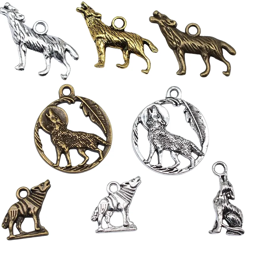 Authentic 20pcs Howling Wolf Charms Moon Wolf Charms Animal Wolf Pendant For Jewelry Making
