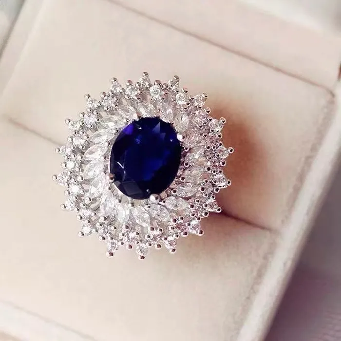 Authentic Blossoming Devotion: Sapphire Flower Ring of Eternity