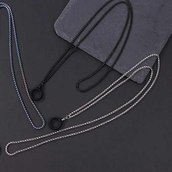 Authentic 1Pc Anti-Lost Pen Lanyard Anti-drop Portable Metal Chain Necklace Lanyard Metal Lanyard Sling Snake Bone Chain With Rubble Ring.